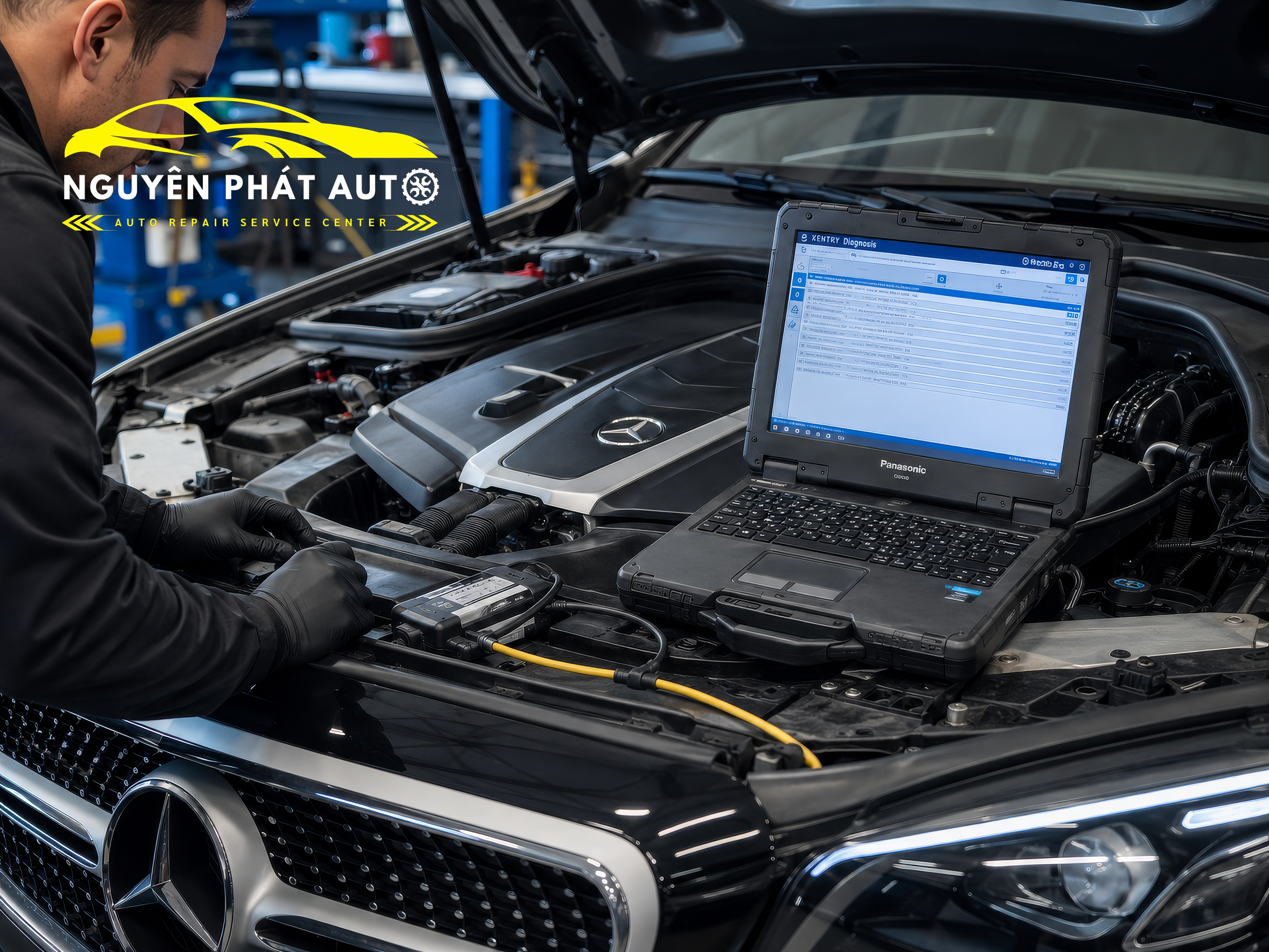 Máy chẩn đoán XENTRY chuyên dụng cho Mercedes tại trung tâm sửa chữa động cơ Nguyên Phát Auto