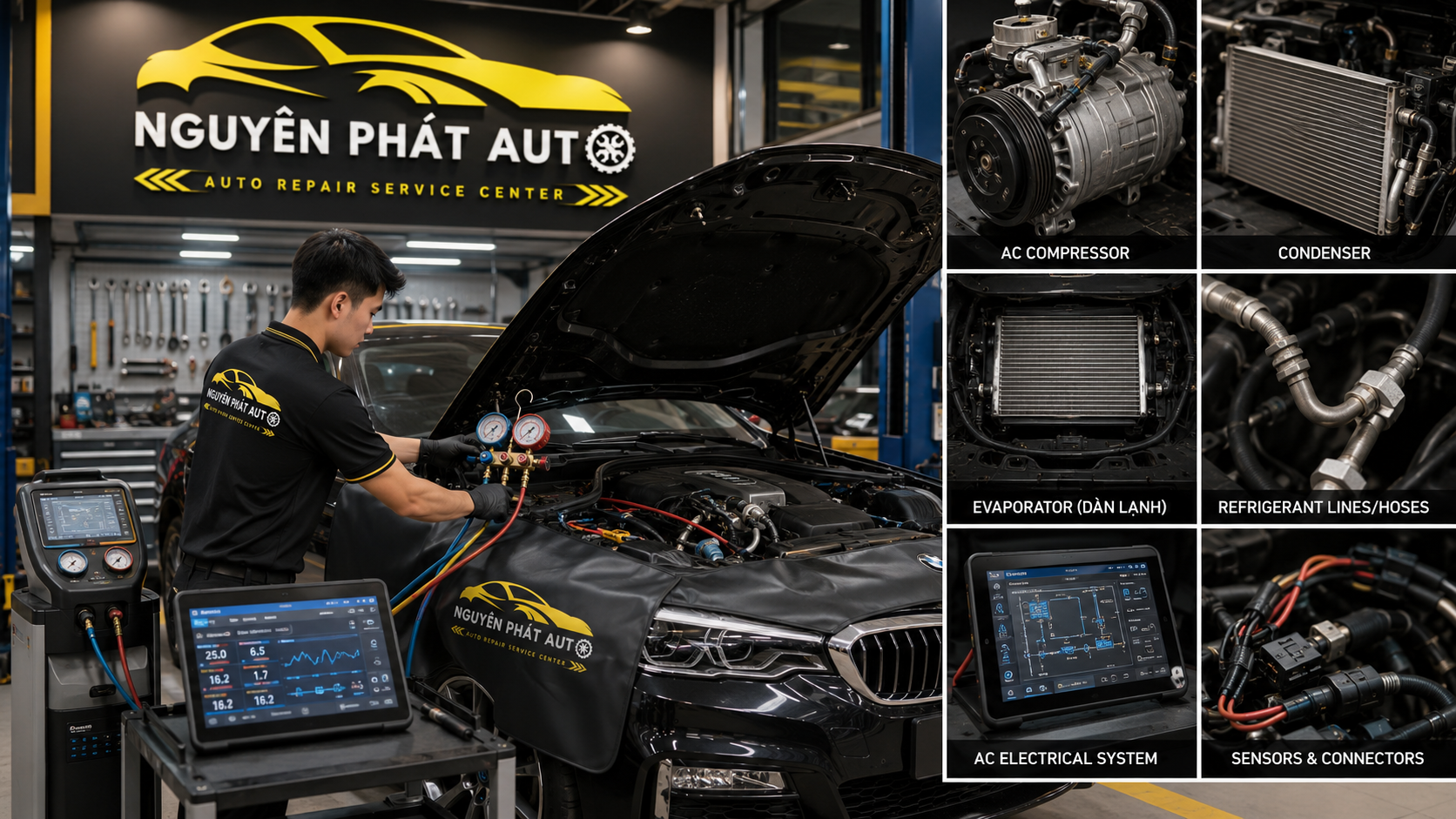 Kiểm tra và sửa chữa hệ thống điều hòa ô tô xe sang tại Nguyên Phát Auto Quận 7